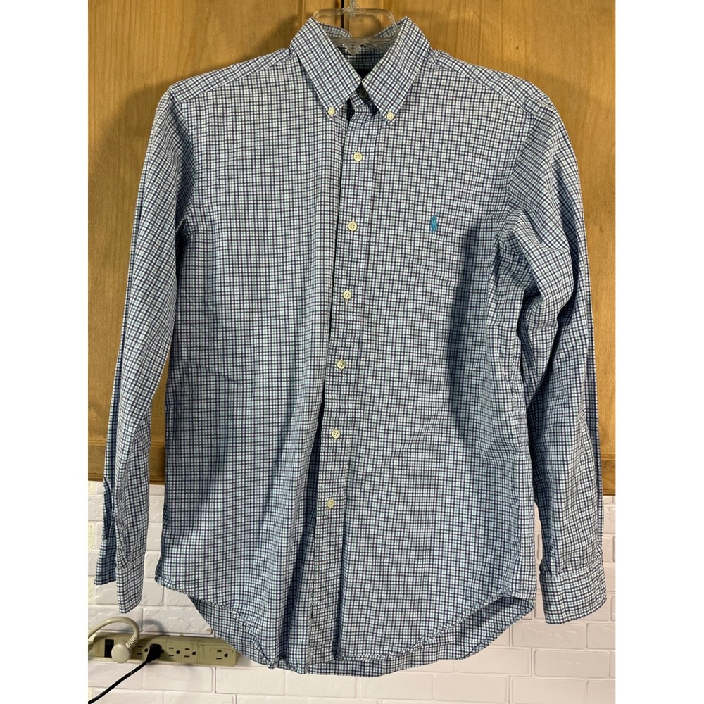 Ralph Lauren Button Down Shirt Mens Medium Blue White Check Classic Long Slee